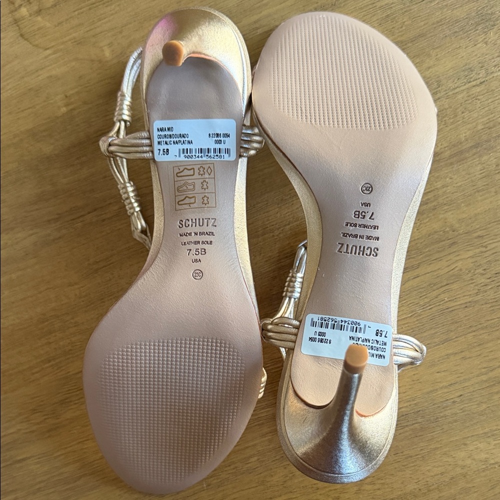 SCHUTZ Metallic Gold Knotted Strap Heels - Picture 3 of 5